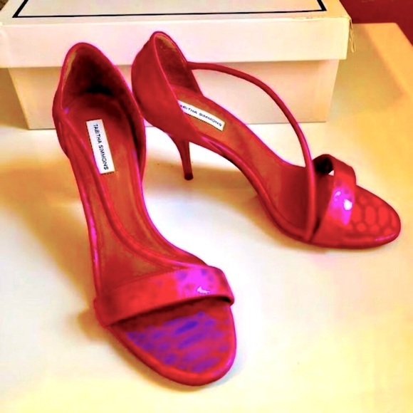 NWT TABITHA SIMMONS Nile Python Strappy Sandal Hot Pink 7 MSRP $695 - Picture 3 of 4